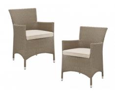 Conjunto de 2 sillones de jardín exterior ALANDA - Resina trenzada caramelo con asiento crema