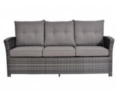 Salón de jardín SANTAREM de resina trenzada antracita: sofá, 2 sillones, 2 taburetes y una mesa - Asiento gris