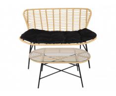 Sofá 2 plazas + mesa de centro de jardín NICOYA de resina trenzada - Asiento negro