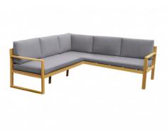 Sofá rinconero de jardín CAPELLI de madera de eucalipto - Asiento gris