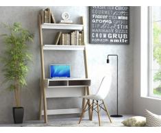 Escritorio con estantería ESKALI y compartimentos - Blanco y color roble
