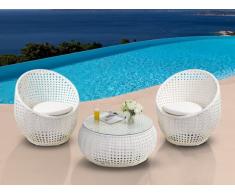 Conjunto para jardín CAZAS de resina trenzada - Blanco: 2 sillones y una mesa