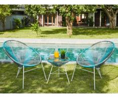 Conjunto de jardín ALIOS II de fibras de resina trenzada - Antracita, azul y gris claro: 2 sillas y una mesa