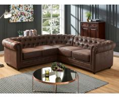 Sofá rinconero CHESTERFIELD de microfibra con aspecto de cuero envejecido
