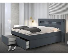 Conjunto boxspring completo cabecero con luces LED + somier + Colchón + cubrecolchón BARI - 2x80x200cm - Piel sintética azul
