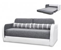 Sofá cama 2 plazas de tela y piel sintética VILO - Blanco y gris