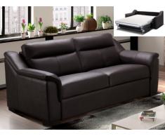 Sofá cama italiano de 3 plazas tapizado de piel KIGALI - Chocolate