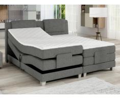 Pack boxspring cabecero + somieres de relajación eléctricos + colchones + cubrecolchón CASTEL de PALACIO - 2x80x200cm - Tela gris claro
