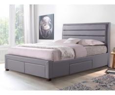 Cama con cajones ABRAMO - Piel sintética - 140x190cm - Gris