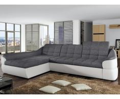 Sofá cama rinconero tapizado de tela y piel sintética FAREZ - Bicolor gris y blanco - Ángulo izquierdo