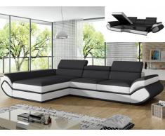 Sofá cama rinconero tapizado de piel sintética ORLEANS - gris y blanco - ángulo izquierdo