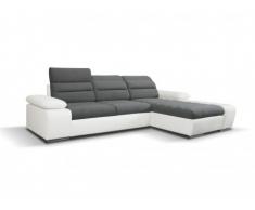 Sofá cama rinconero de tela y piel sintética MIRABEAU - Bicolor gris/blanco - Ángulo derecho