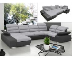 Sofá cama rinconero XXL de tela y piel sintética BOILEAU - Bicolor gris claro y gris antracita - Ángulo izquierdo