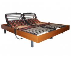 Somier eléctrico de láminas y 2x30 terminales con estructura de madera color cerezo de DREAMEA - 2x90x200cm - motores OKIN