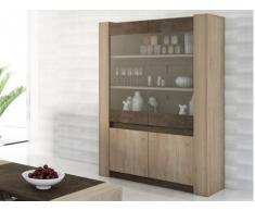 Mueble vitrina SUMAI - 4 puertas y 2 estantes - Colores roble y chocolate