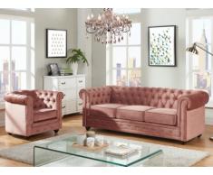Sofá 3 plazas y sillón de terciopelo CHESTERFIELD - Rosa polvo