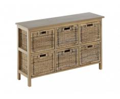 REBAJAS - Mueble de almacenaje FEROE II - Mimbre trenzado & caoba natural - 6 cajones