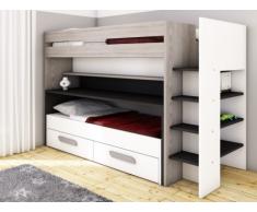 Litera DAVID - 90x190/200 cm - Con compartimentos, cama y escritorios correderos - Pino gris, blanco y antracita