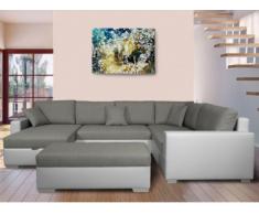Sofá cama rinconero XXL de tela y piel sintética NIRINA - Bicolor gris y blanco - Ángulo derecho