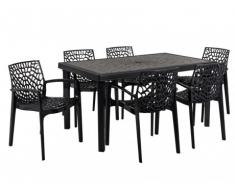 Comedor de jardín DIADEME - Mesa + 6 sillones - Polipropileno - Gris antracita