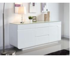 Aparador BRADY - MDF lacado blanco & cristal templado - 2 puertas & 4 cajones