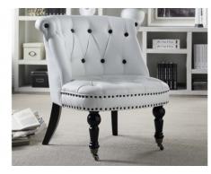 Sillón bajo de piel sintética NARCISA - Blanco con botones negros