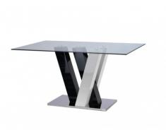 Mesa de comedor WINCH - 6 cubiertos - MDF y Cristal templado - Negro y blanco
