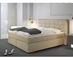 Conjunto boxspring completo cabecero con Leds + somieres patas Leds + colchón + cubrecolchón BILBAO - 2x80x200 cm - piel sintética - Beige