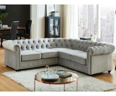 Sofá rinconero de terciopelo CHESTERFIELD - Gris plateado