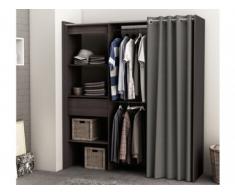 Armario vestidor extensible KYLIAN - Largo 114/168 cm - Chocolate y gris