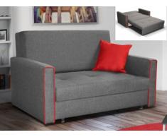 Sofá cama 2 plazas de tela VELLANI - Gris claro con ribete rojo