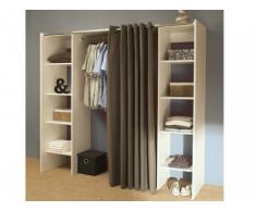 Armario vestidor extensible EMERIC - Blanco y cortina gris topo