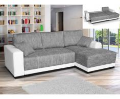 Sofá cama rinconero tapizado de tela y piel sintética JARED - Bicolor blanco y gris jaspeado - Ángulo derecho