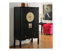 Armario NANTONG - 2 puertas & 2 cajones - Largo 105 cm - Madera de olmo - Negro