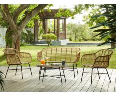 Conjunto de jardín NOSARA de resina trenzada: un sofá 2 plazas, 2 sillones y una mesa de centro - Asiento negro