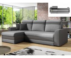 Sofá-cama rinconero y reversible GIANY de tela - Gris claro con bandas antracita