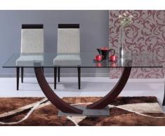 Mesa de comedor MELODIE - 6 comensales - Madera y cristal templado