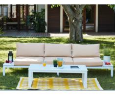 Conjunto de jardín SERAM de aluminio blanco y cojines beige: un sofá de 3 plazas y una mesa de centro elevable