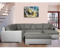 Sofá cama rinconero XXL de tela y piel sintética NIRINA - Bicolor gris y blanco - Ángulo izquierdo