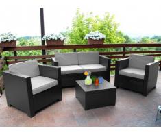 Conjunto de jardín SOPHIE II de resina moldeada: 2 sillones, un sofá de 2 plazas, una mesa de centro - Gris antracita