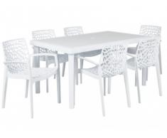Comedor de jardín DIADEME - Mesa + 6 sillones - Polipropileno - Blanco dolomita