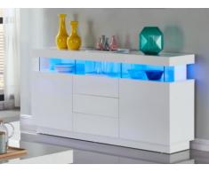 Aparador FABIO - MDF lacado blanco - LEDs - 3 cajones & 2 puertas