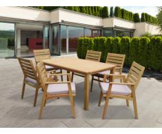 Comedor de jardín AZZAO en madera de eucalipto: una mesa + 6 sillones - Asiento gris arenoso