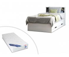 Cama BORIS con espacios de almacenaje - Blanco - 90x190 cm - Con colchón ZEUS 90x190 cm