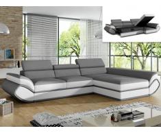 Sofá cama rinconero tapizado de piel sintética ORLEANS - gris y blanco - ángulo derecho