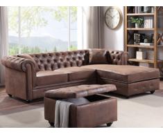 Sofá rinconero reversible chesterfield TOLEDO de microfibra envejecida - Chocolate