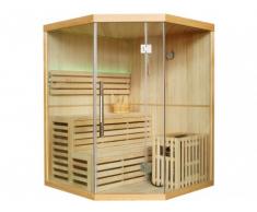 Sauna Tradicional Finlandesa rinconera 3/4 plazas acristalada PITEA - Largo 150 x Ancho 150 x Alto 200cm - Equipada con leds