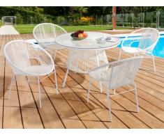Conjunto de jardín KELIOS de resina trenzada - Blanco: mesa + 4 sillones