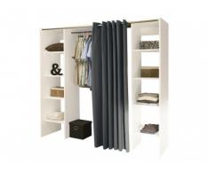 Armario vestidor extensible EMERIC - L.112/185 cm - Blanco y gris antracita