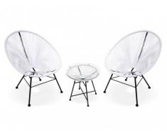 Conjunto de jardín ALIOS II de fibras de resina trenzada - Blanco : 2 sillas y una mesa